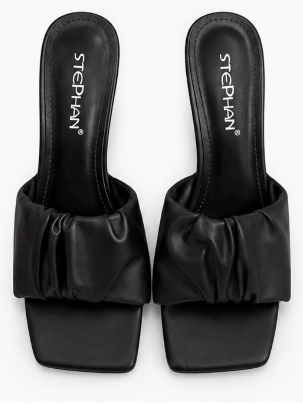 Square Toe Black Ruched Slide Heels for Women Size 8.5 US/EU Size 39